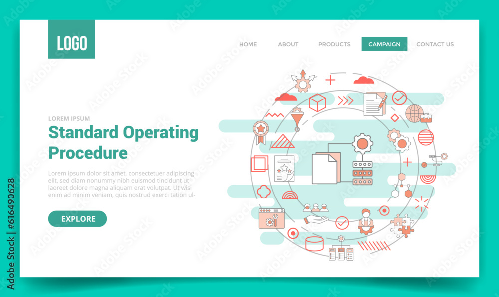 sop standard operating procedure concept with circle icon for website template or landing page homepage