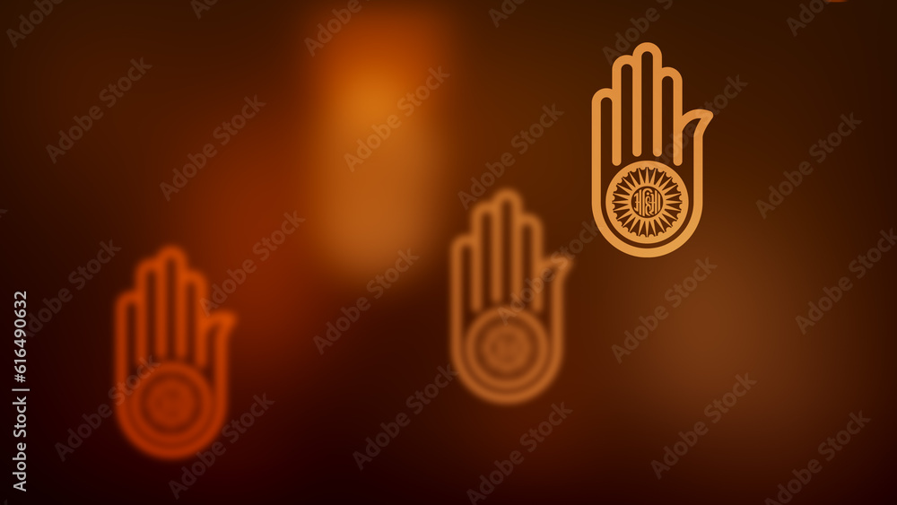 Αυτοκόλλητο Abstract Spirituality Golden Brown Shine Blurry Focus Jain Symbol Hand With A Wh