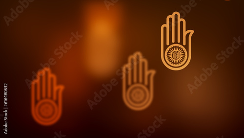 Tableau sur toile Abstract Spirituality Golden Brown Shine Blurry Focus Jain Symbol Hand With A Wh