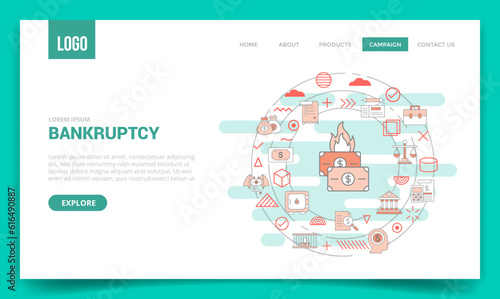 bankruptcy financial concept with circle icon for website template or landing page homepage