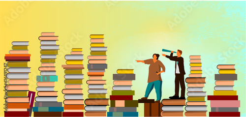 Zwei Menschen suchen zwischen vielen Büchern