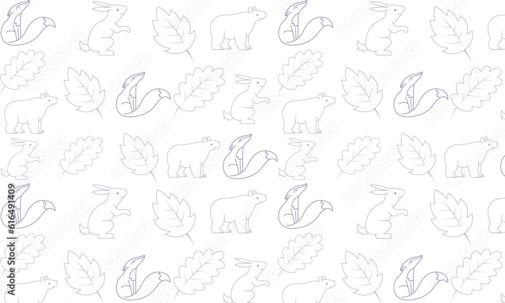 Hand drawn pattern with animal and leaf