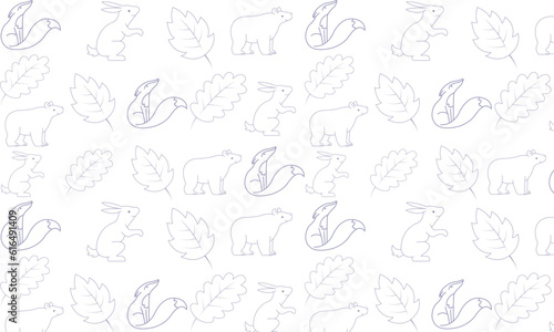 Hand drawn pattern with animal and leaf
