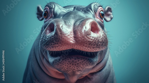 Generative Ai image of a baby hippo face close up © annette shaff