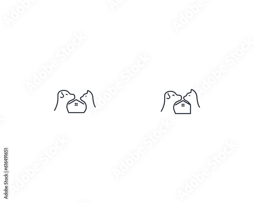 Dog and cat logo design template vector, line of pet logo design suitable for pet shop, store, cafe, business, hotel, veterinary clinic, Domestic animal vector illustration logotype, sign and symbol.