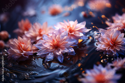 Beautiful close-up of pink water lilies on a dark background