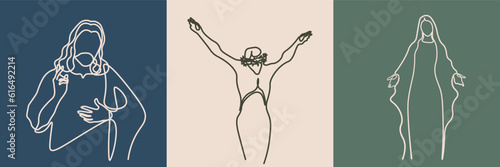 Continuous line drawing of Jesus Christ vector illustration Bible words