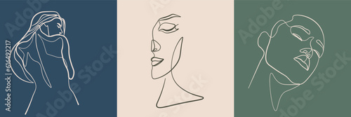 Surreal Faces Continuous line, drawing of set faces and hairstyles, fashion concept, woman's beauty, minimalist, vector illustration, pretty sexy. Love yourself and take care of yourself.