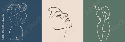 Surreal Faces Continuous line, drawing of set faces and hairstyles, fashion concept, woman's beauty, minimalist, vector illustration, pretty sexy. Love yourself and take care of yourself.