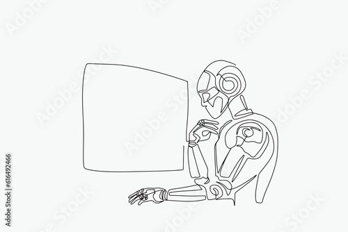 continuous line one line robot technology robot thinking job working robot future concept illustration vector