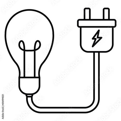 light bulb with plug outline illustration on white background doodle