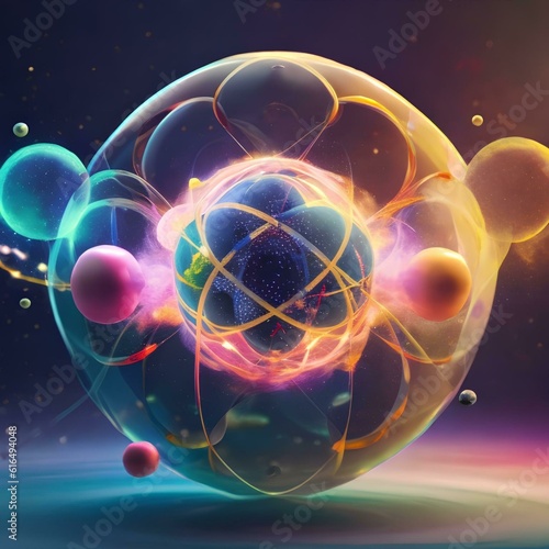 A Futuristic Illustration of Plasma Atoms in Motion  Featuring Glowing Lines and Textures in a Space Wallpaper Design with a Technology-inspired Wave Pattern and Colorful Glow