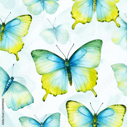 blue butterflies, seamless pattern, Generative AI © Photobank