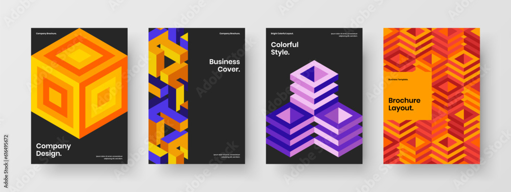 Modern leaflet vector design template collection. Amazing geometric shapes corporate brochure illustration bundle.