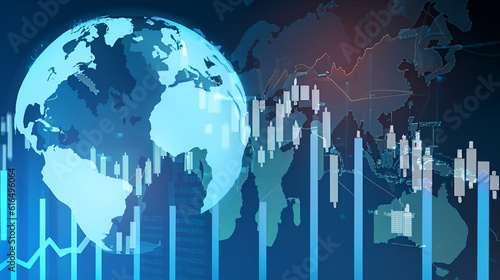 Global economy stock market finance chart business exchange investment data on growth financial graph world map 3d background, Ai Generative