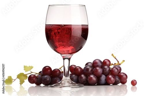 glass of wine with grapes isolated on white background. AI generated