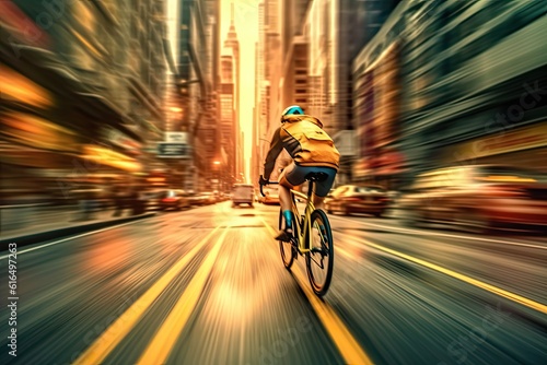 cyclist racing through a bustling city street © Photo And Art Panda