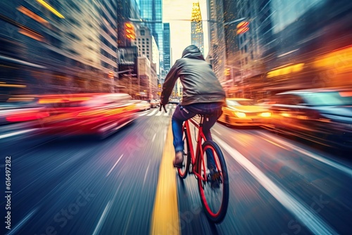 cyclist racing through a bustling city street © Photo And Art Panda