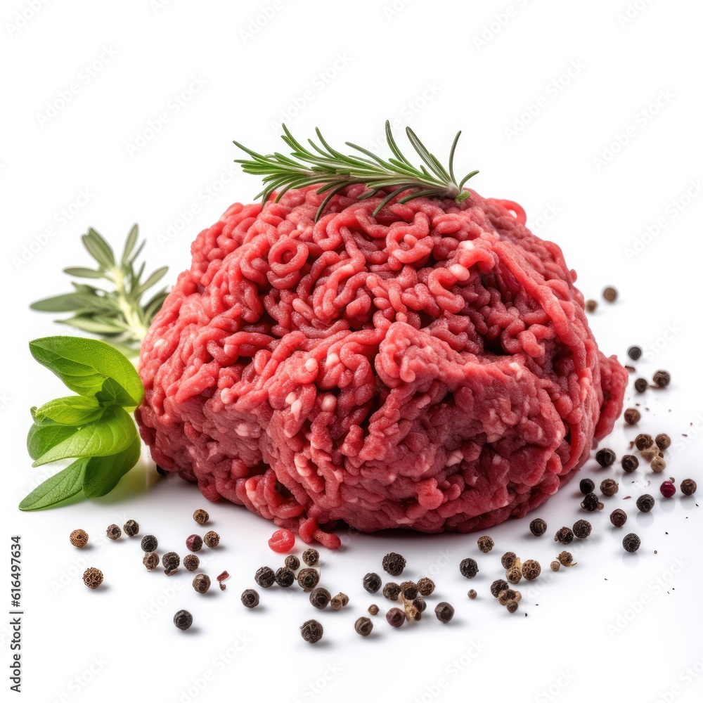 Ground beef meat isolated on white background. Generative AI Ground beef meat isolated on white background. Generative AI