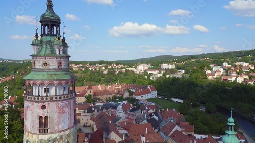 Town Krumlov castle moldova Czech Bohemia Wonderful aerial top view flight drone photo