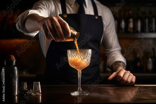 A bar barternder is pouring a cocktail  AI GENERATIVE