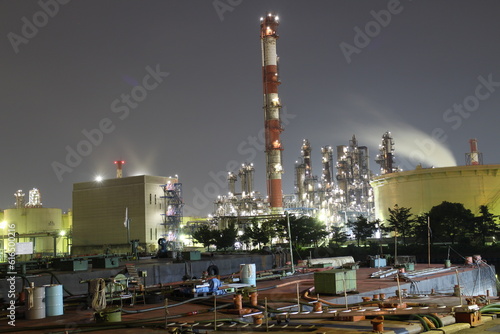 Night view of oil plant in Kawasaki, Japan