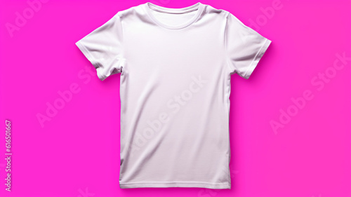 Photo white t-shirts for logos on magenta background, inscriptions, designers, printing, copy space