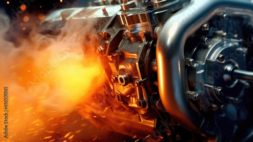 V8 Engine With Explosion