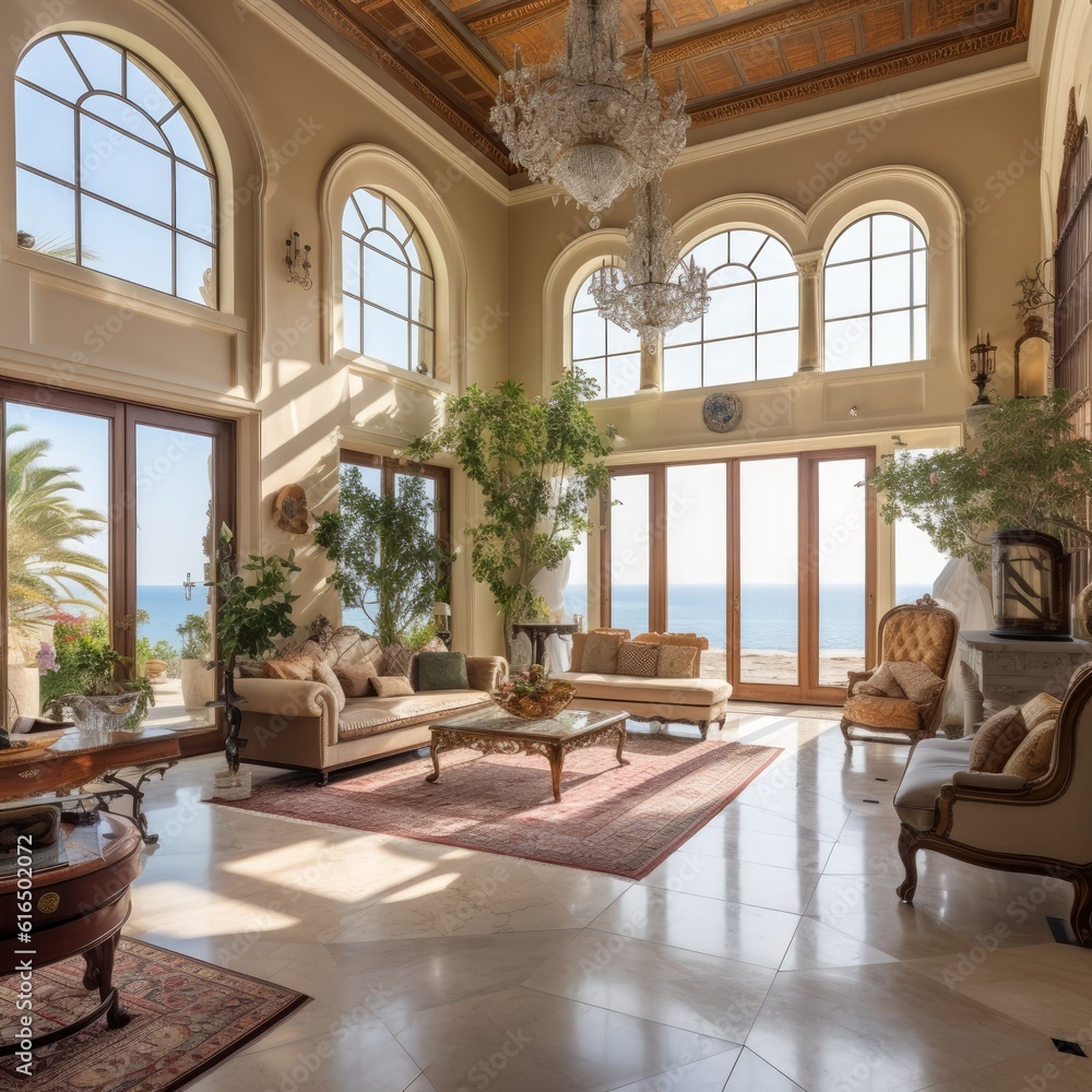 luxury mediterranean villa in summer. Concept of luxury and mediterranean living.