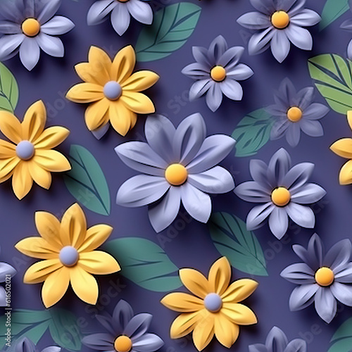 Flowers colorful collage 3d seamless repeat pattern 