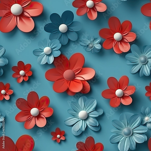 Flowers colorful collage 3d seamless repeat pattern 