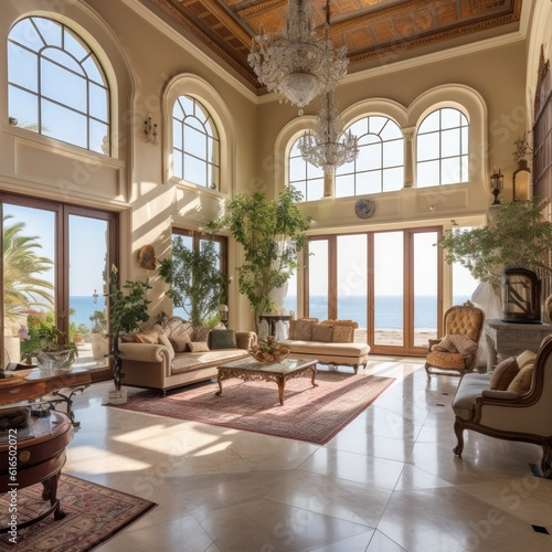luxury mediterranean villa in summer. Concept of luxury and mediterranean living.