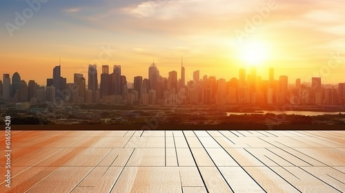 Captivating Cityscape and Downtown Skyline Illuminated by the Golden Hues of the Setting Sun, Showcasing the Vibrant Beauty of Modern Architecture and City Life at Twilight