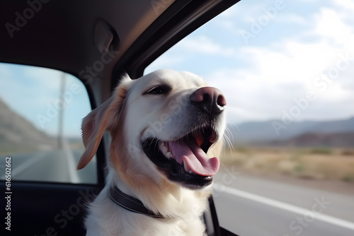 Dog on a road trip, Generative AI © Kenishirotie