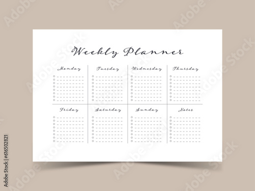 Weekly planner, bullet journal planner template, vector illustration