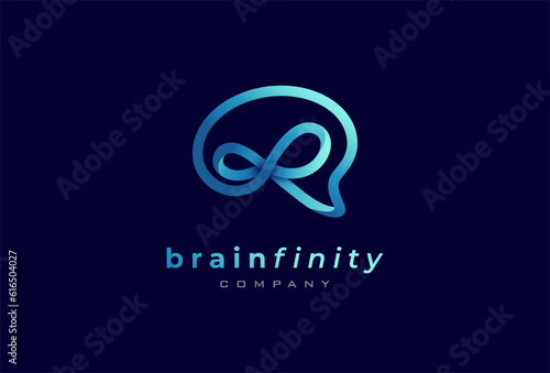 Brain logo design, brain with infinity icon combination, flat design logo template, vector illustration