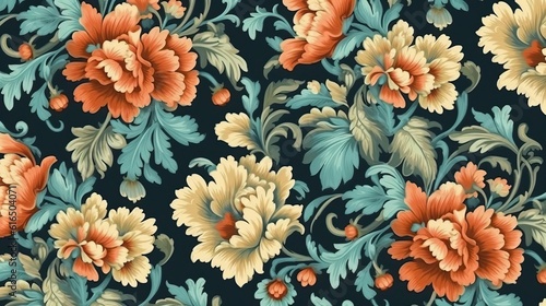 Floral damask vintage pattern, flower painting (Ai generated)