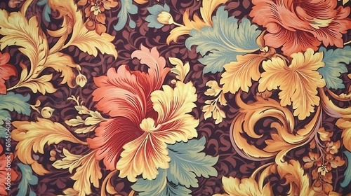 Floral damask vintage pattern, flower painting (Ai generated)