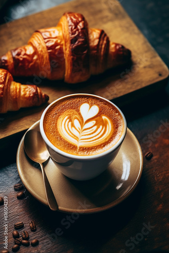 Coffee and croissant. Latte. A Perfect Start to the Day