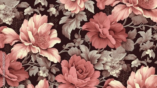 Floral Toile vintage pattern  flower painting  Ai generated 