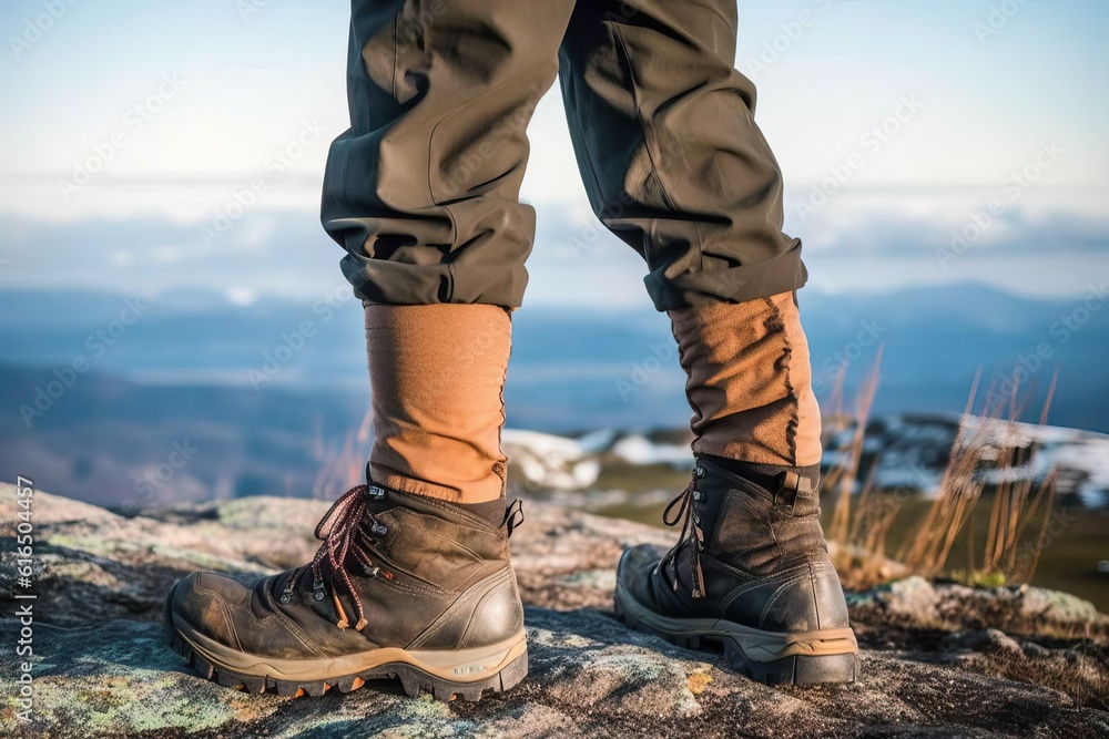 Gaiter for hiking boot on the rocks (Ai generated)