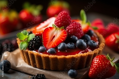 Fruit tart with buttery crust and creamy  Ai generated 