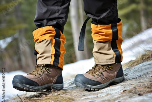 Gaiter for hiking boot on the mountain  Ai generated 