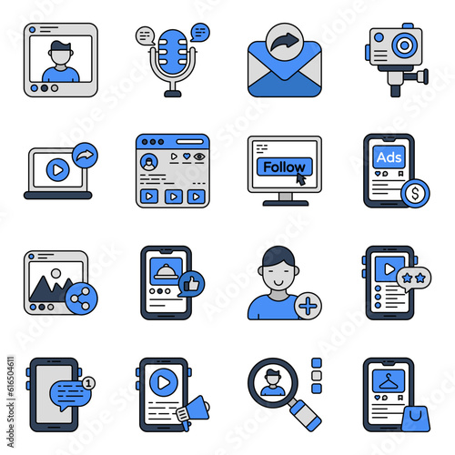 Set of Social Media and Network Flat Icons