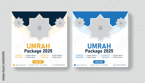 Hajj and umrah package social media design and web banner for for travel agency.