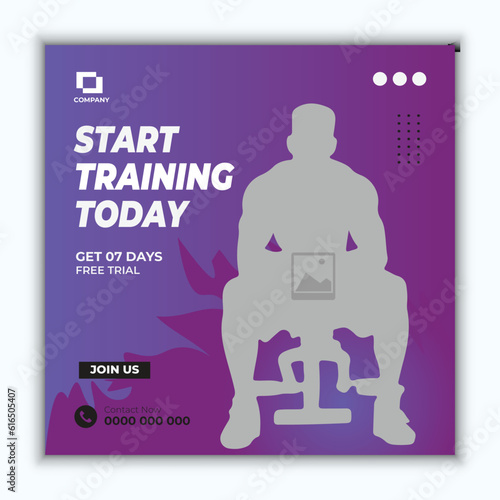 Gym and fitness square Social media post template