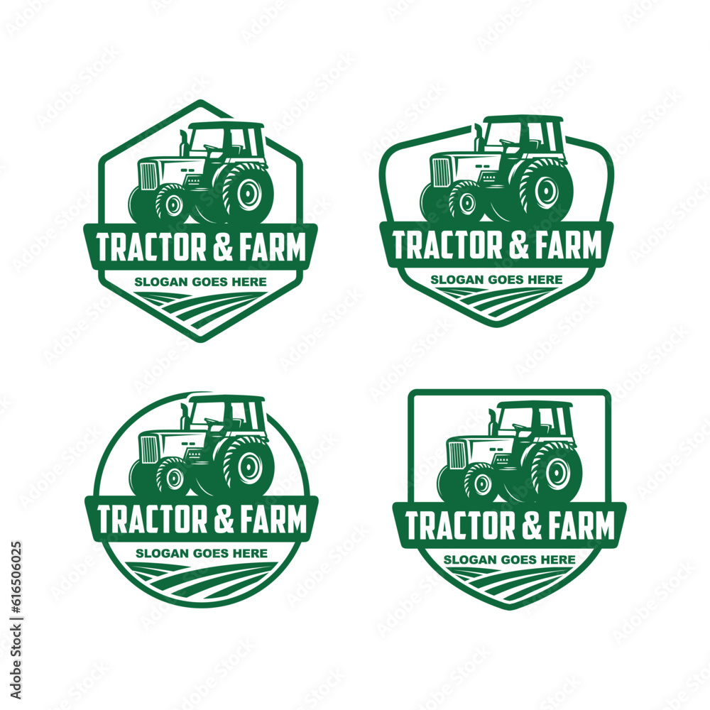 Collection of Tractor and farm logo template, vector set