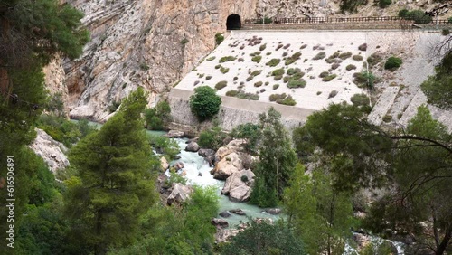 Panoramic landscape views looking over the El Chorro gorge from the El Caminito del Rey walkway 