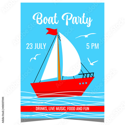 Canvas Print Boat party vector illustration for design of promo poster, banner or invitation