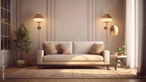 A modern classic interior featuring a sofa Ganerative AI